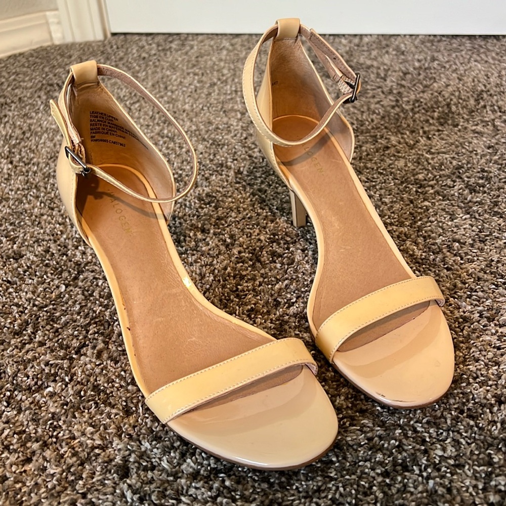 Halogen patent Leather Nude sandal, worn once